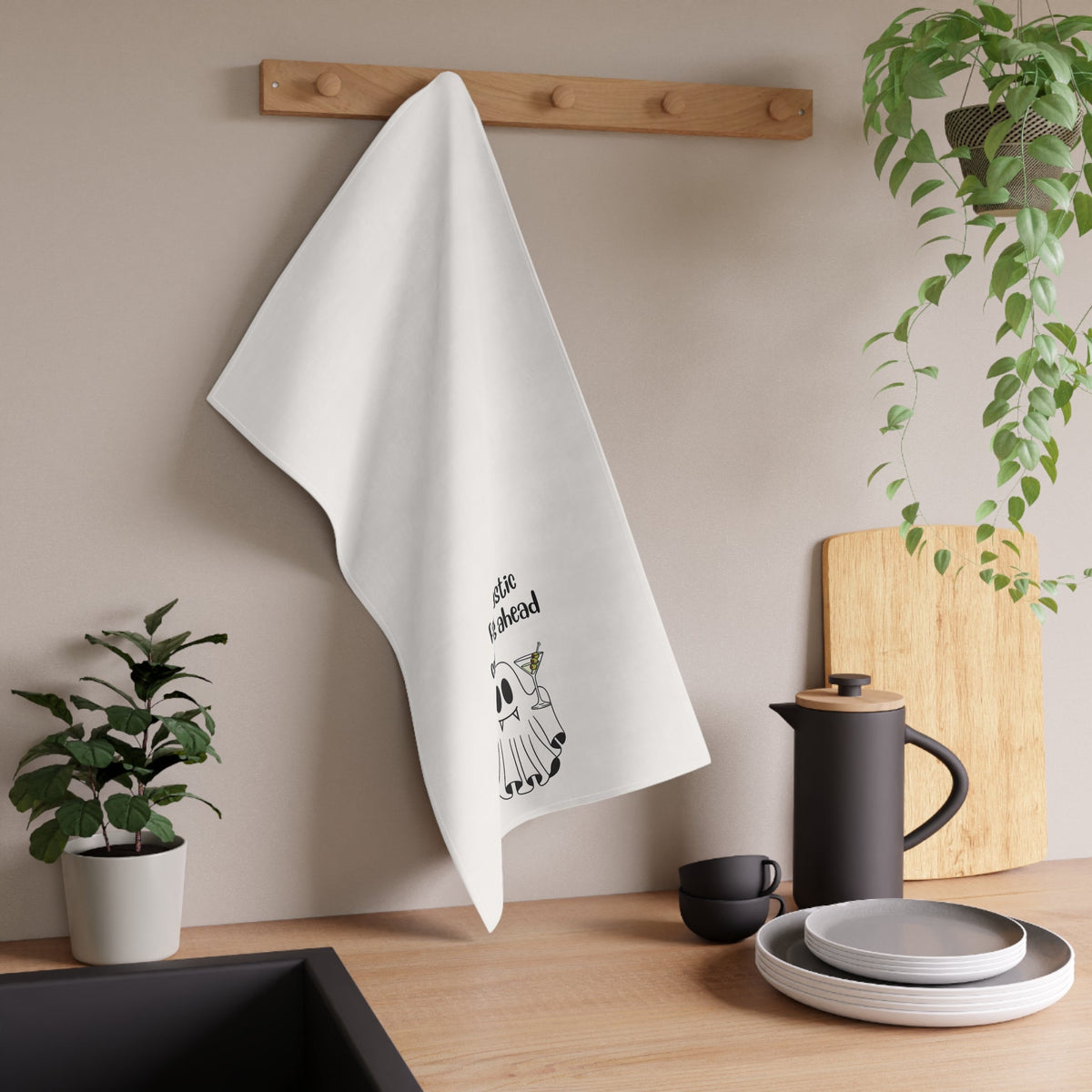 Spooky Ghost Tea Towels - Fang-tastic Cocktails Ahead, Halloween Kitchen Decor, Ghost Party Supplies, Unique Gift for Home, [...]