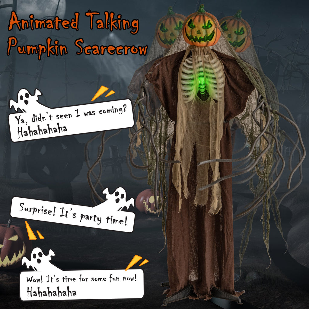 6 Feet Halloween Animatronics Light Up Talking Ghost Pumpkin with Glowing Ribs and Moving Head