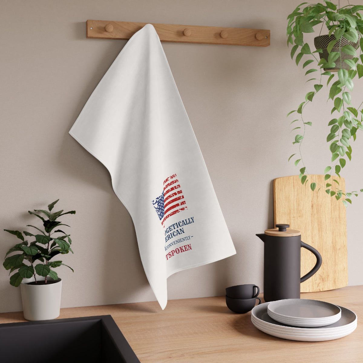 Unapologetically American Tea Towel - Rustic Kitchen Decor, Patriotic Gift for Home, Cooking, Americana, BBQ, 4th of July