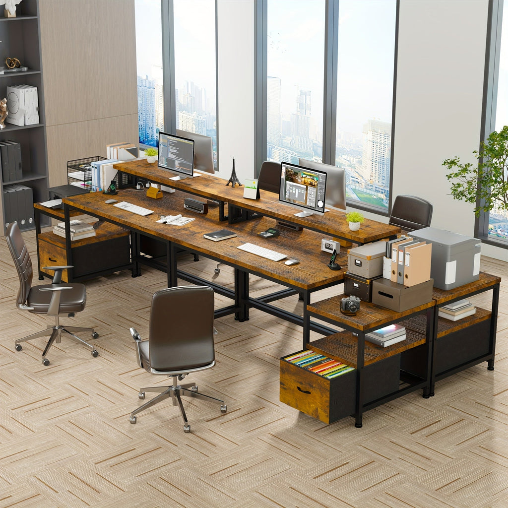 EnHomee 57" Computer Desk w/ Drawers Power Outlets Printer Shelf Home Office