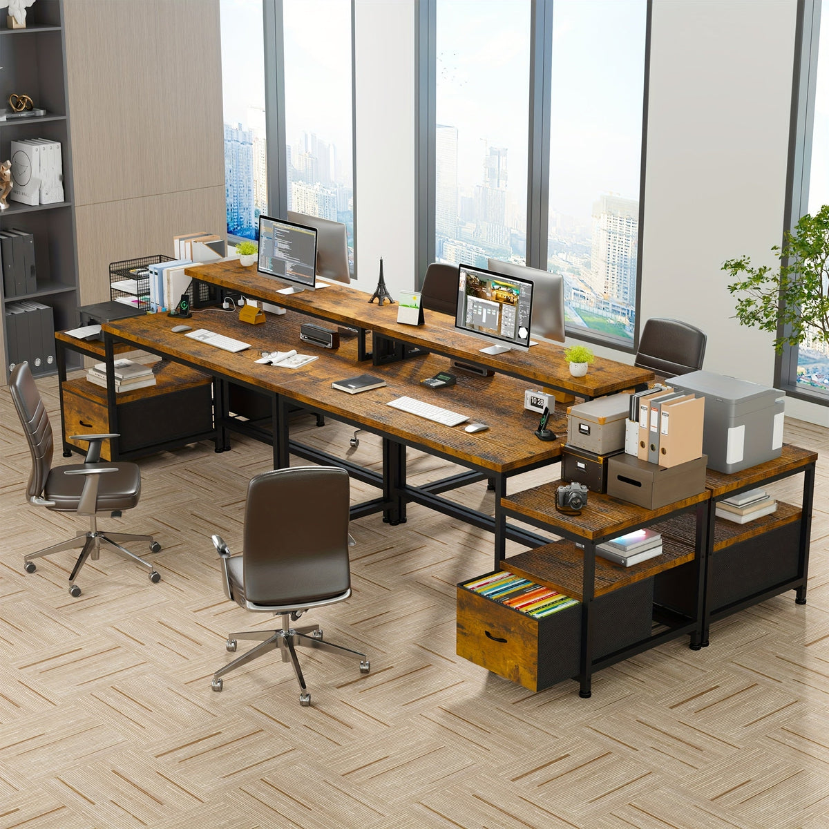 EnHomee 57" Computer Desk w/ Drawers Power Outlets Printer Shelf Home Office