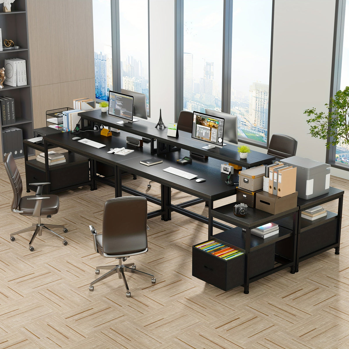 EnHomee 57" Computer Desk w/ Drawers Power Outlets Printer Shelf Home Office