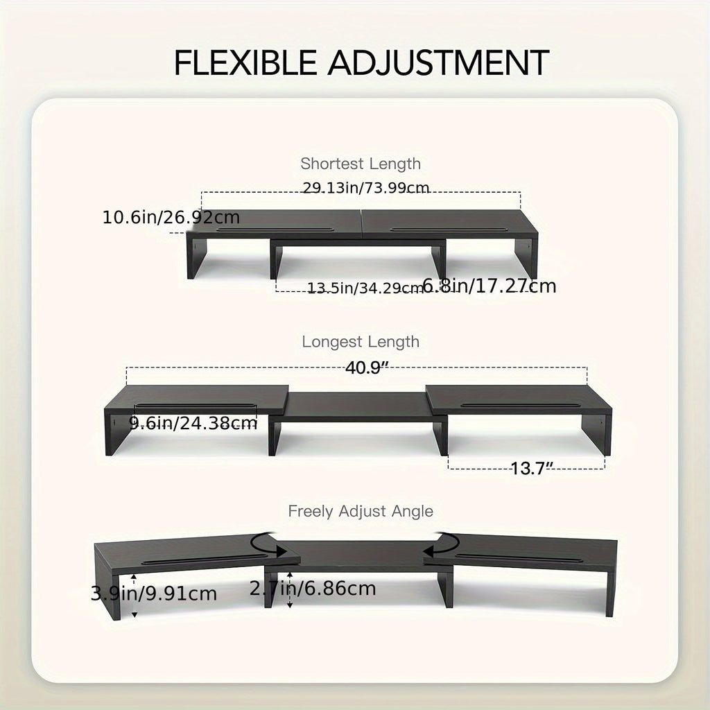 Dual Monitor Stand Riser Adjustable Desktop Organizer for PC Laptop Printer