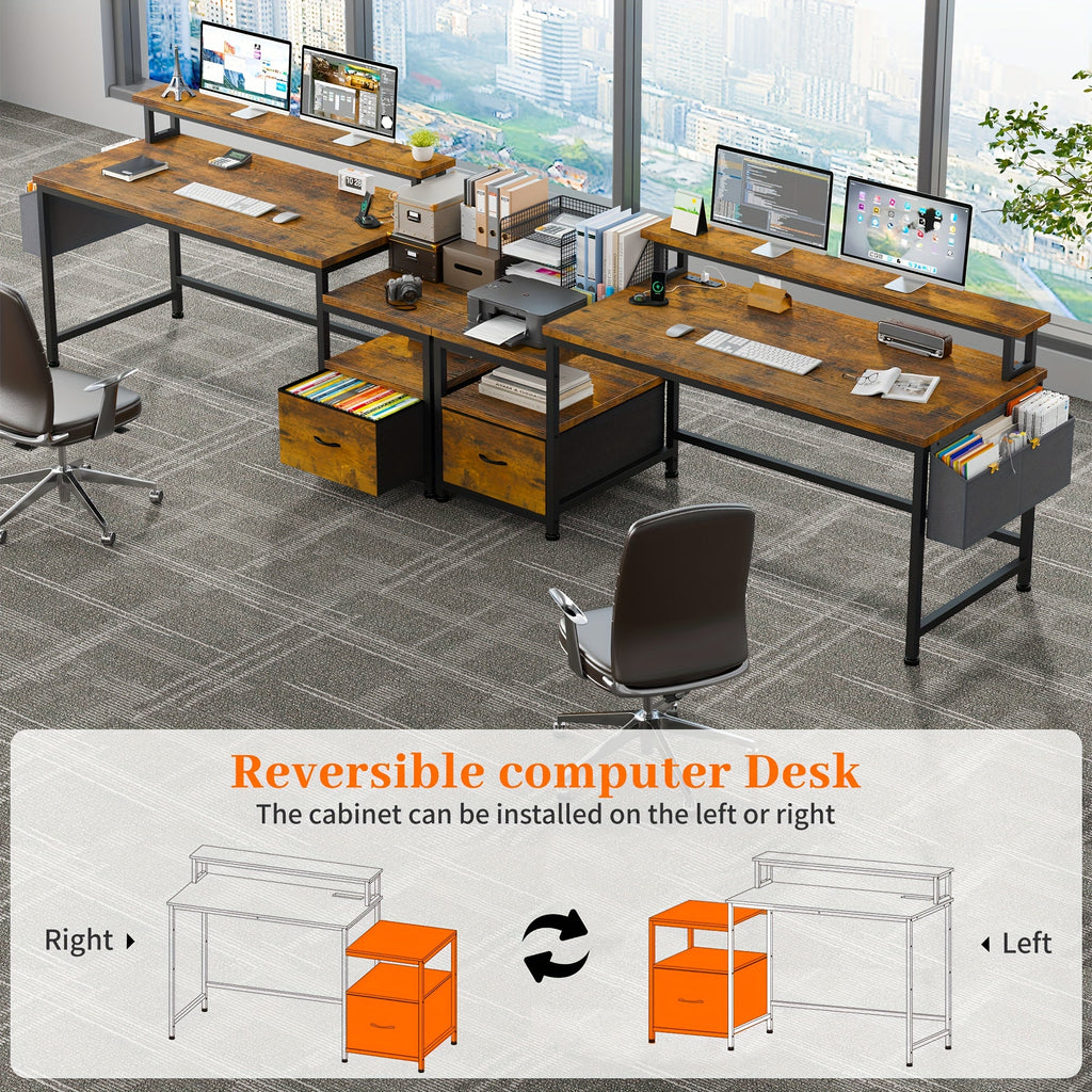 EnHomee 57" Computer Desk w/ Drawers Power Outlets Printer Shelf Home Office