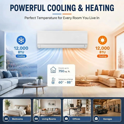 12000 BTU Mini Split Air Conditioner and Heat Pump, Compatible with Alexa, 19 SEER2 208/230V, Energy Efficient Inverter, Custom