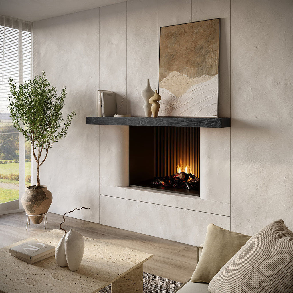 Textured Solid Floating Timber Fireplace Mantel Shelf