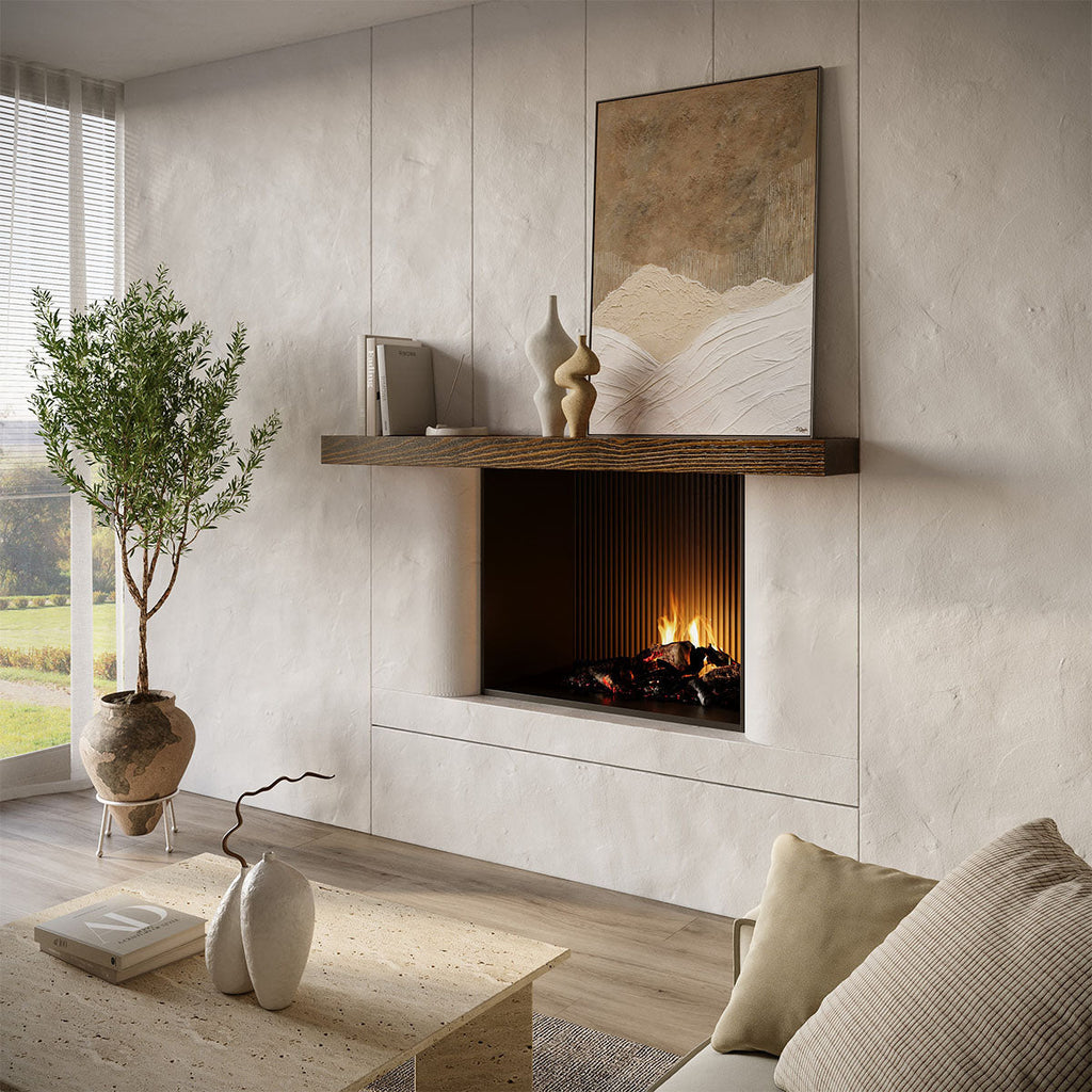 Textured Solid Floating Timber Fireplace Mantel Shelf