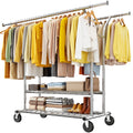 Raybee 74" Heavy Duty Clothes Rack Double Rod Garment Rack 630LBS w/Wheels