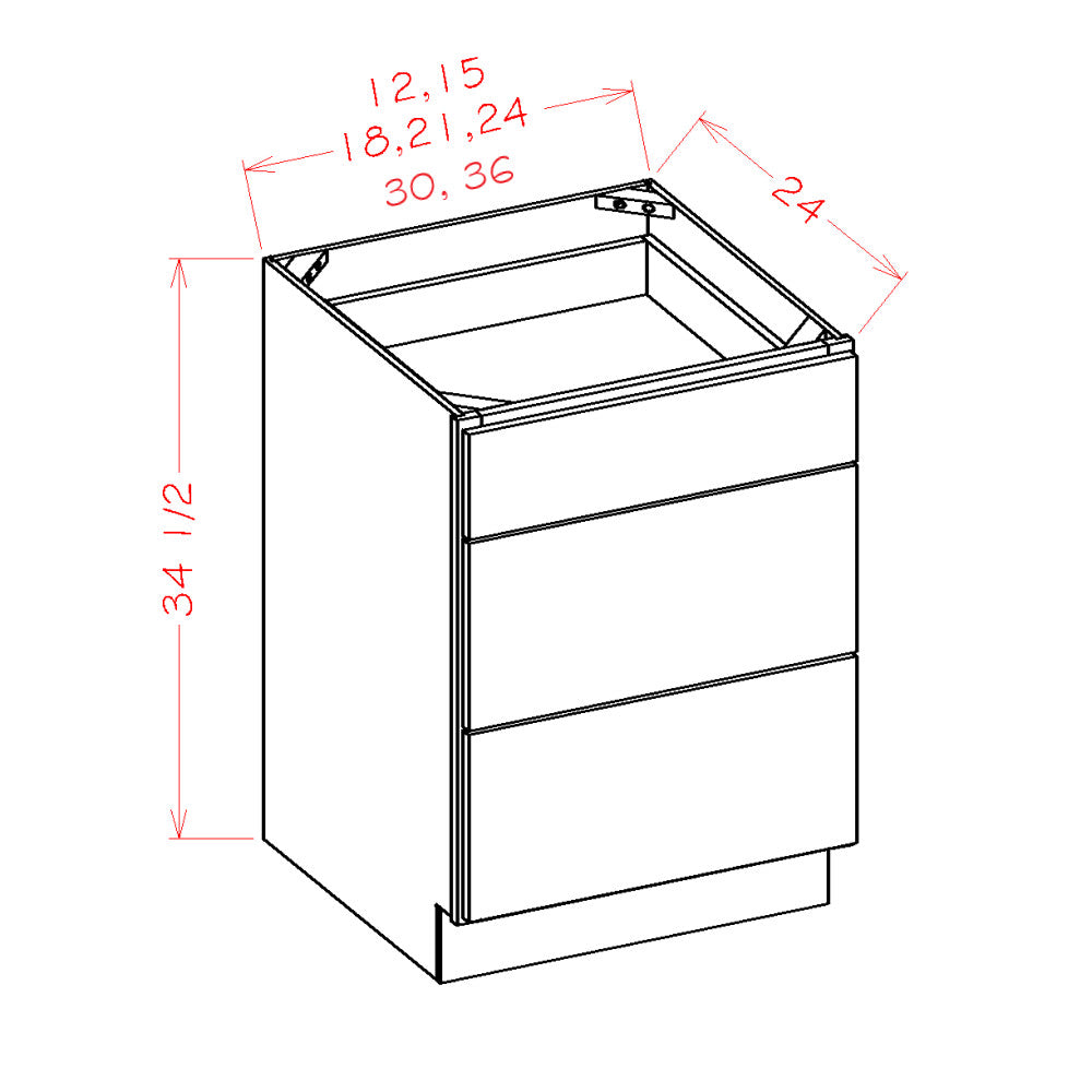 Espresso 15" 3-Drawer Base Cabinet