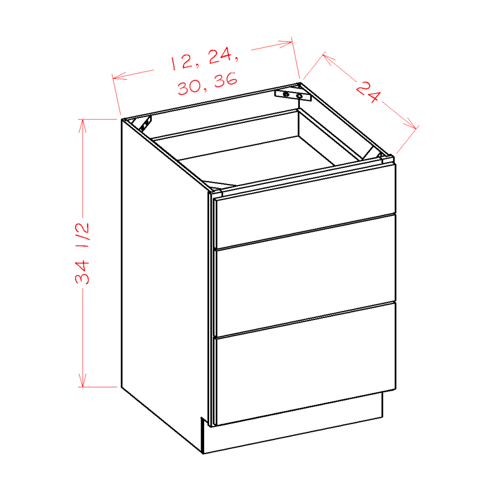 Magnetic Grey 24" 3-Drawer Base Cabinet