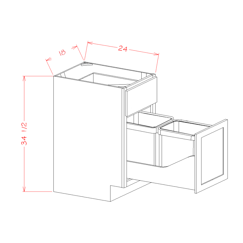 Pure White 18" Base Cabinet w/ Double Trash Can Insert