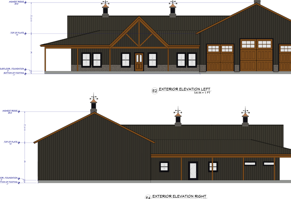 Black Oak Barndominium exterior elevations