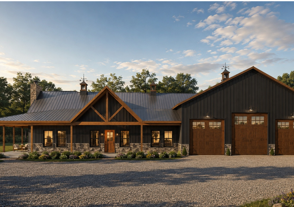 Black Oak Barndominium exterior rendering