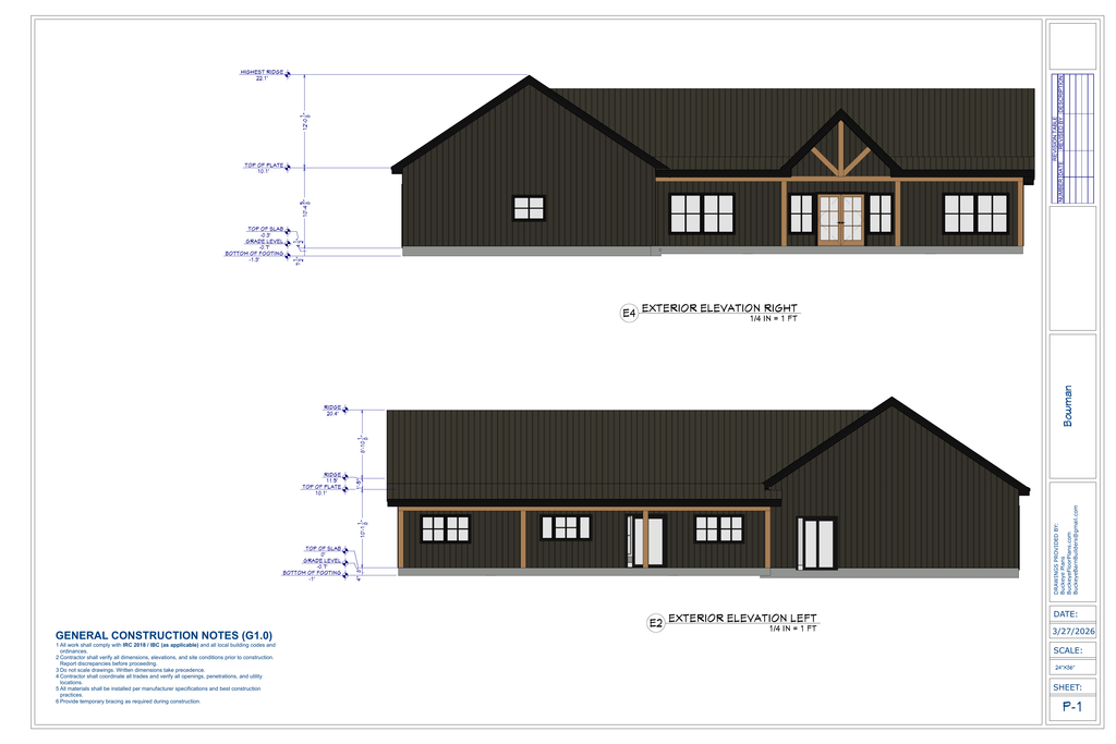 Bowman Residence exact exterior elevations from plan PDF