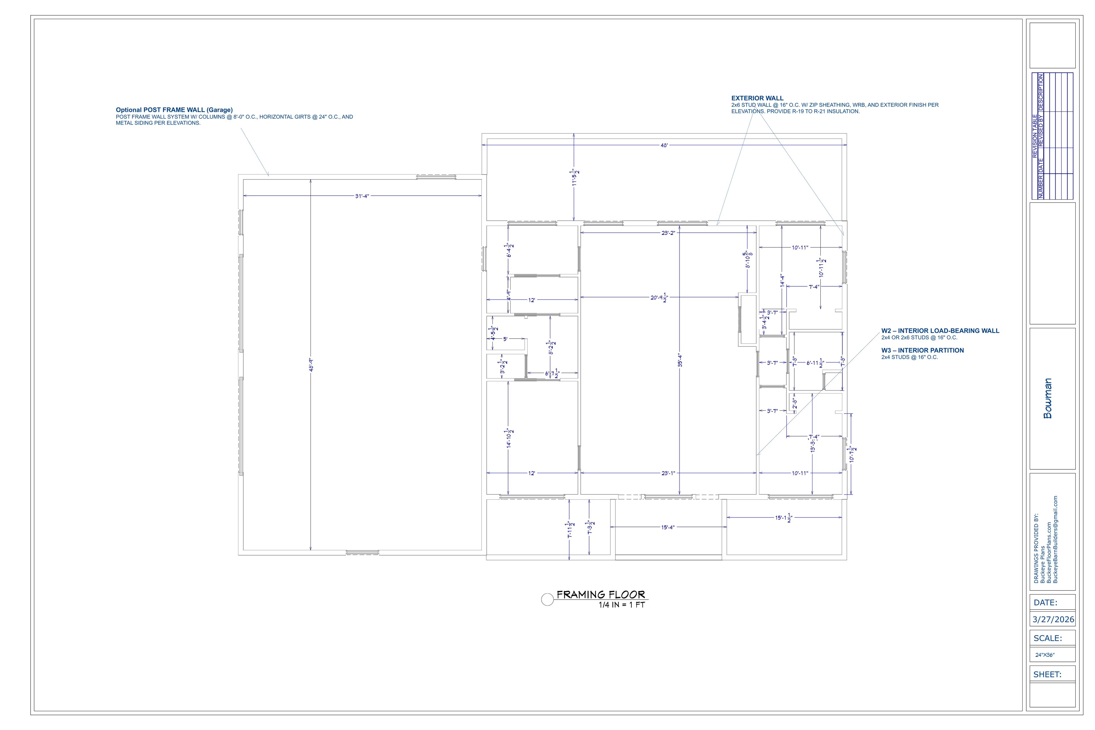 Bowman Residence exact floor framing plan from plan PDF
