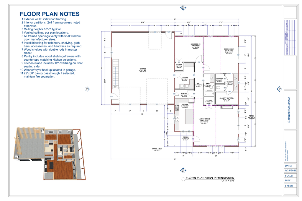 Caldwell Residence exact floor plan from complete plan PDF