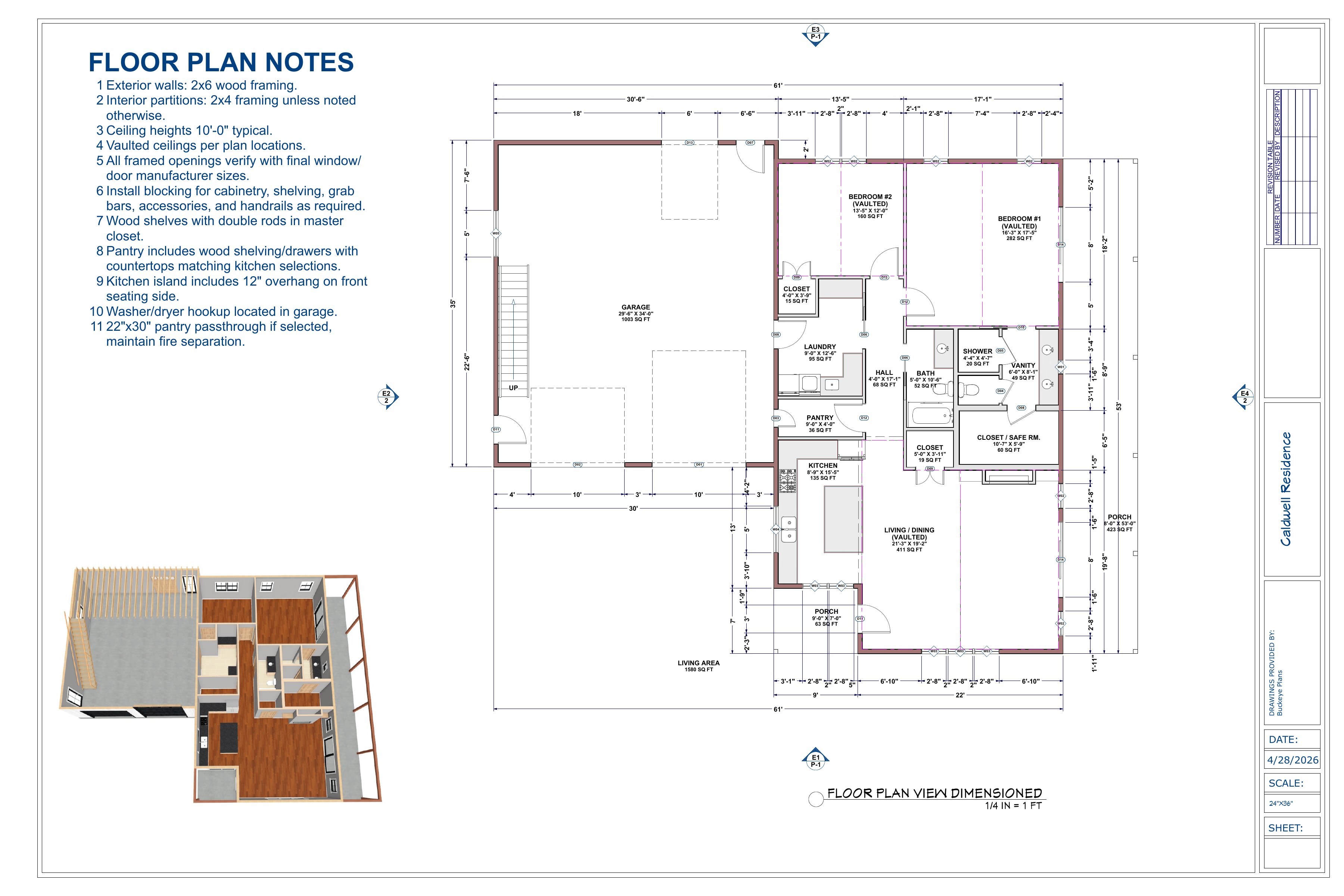 Caldwell Residence exact floor plan from complete plan PDF