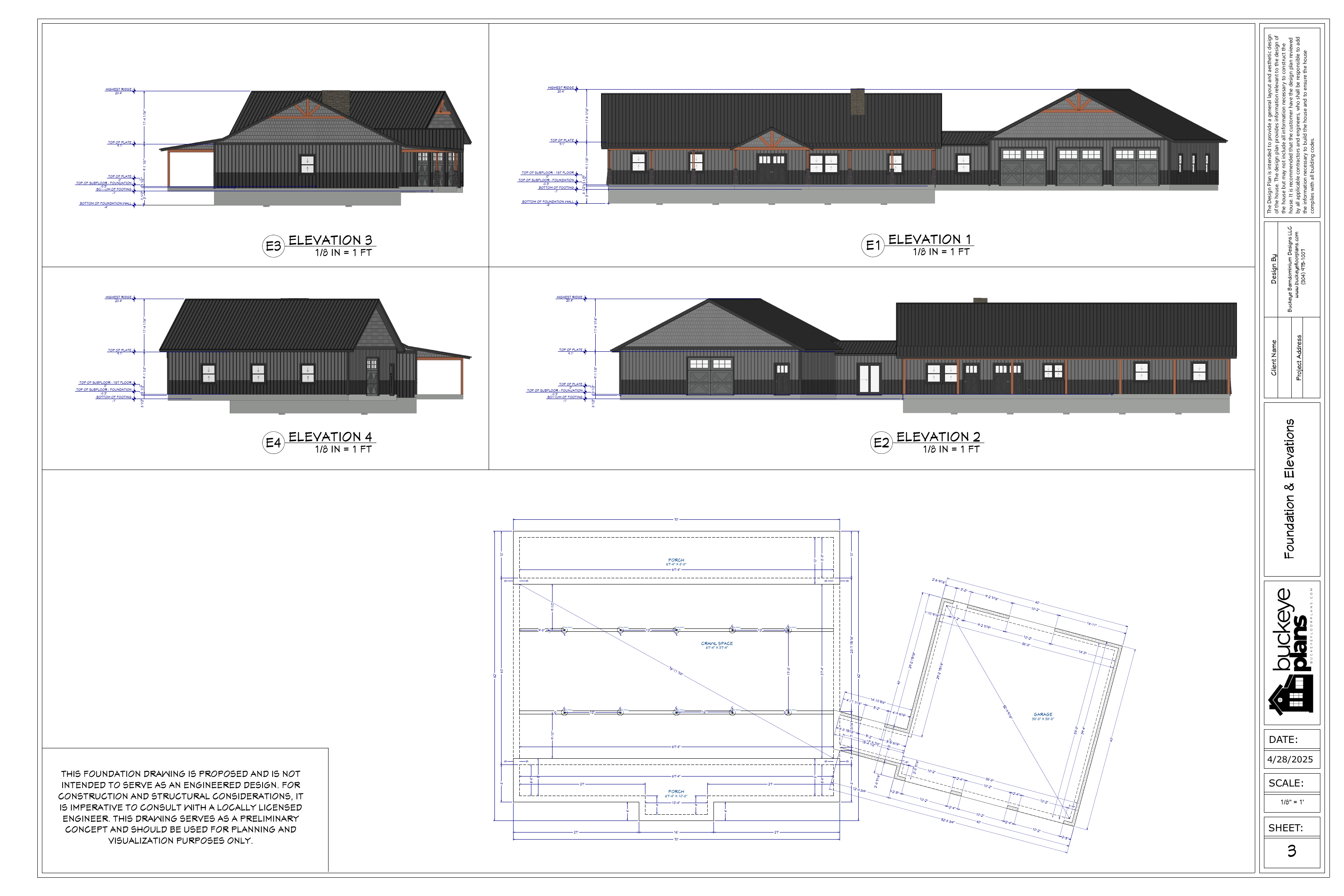Cedar Grove crawlspace exterior elevations from plan PDF