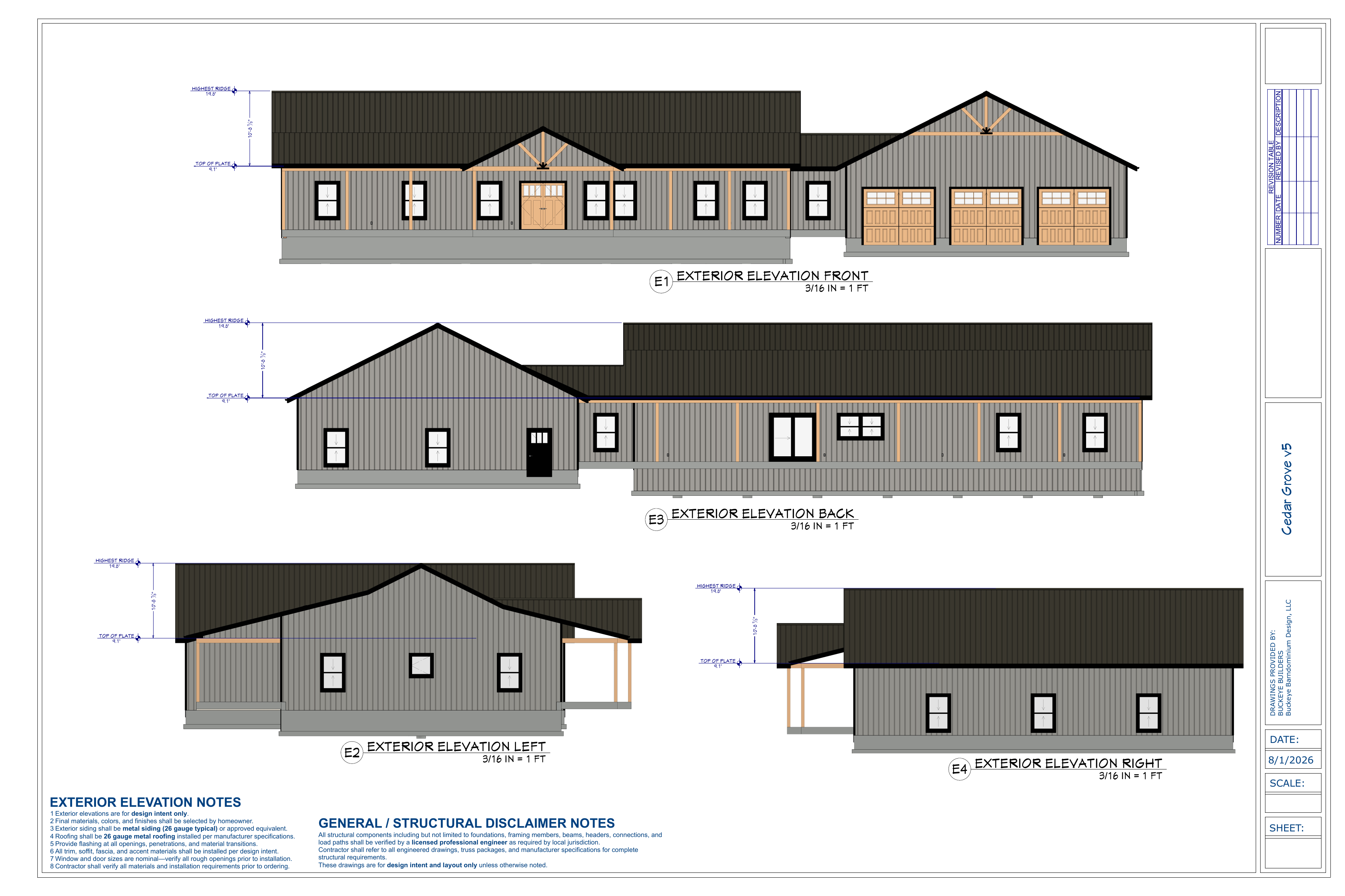 Cedar Grove exterior elevations