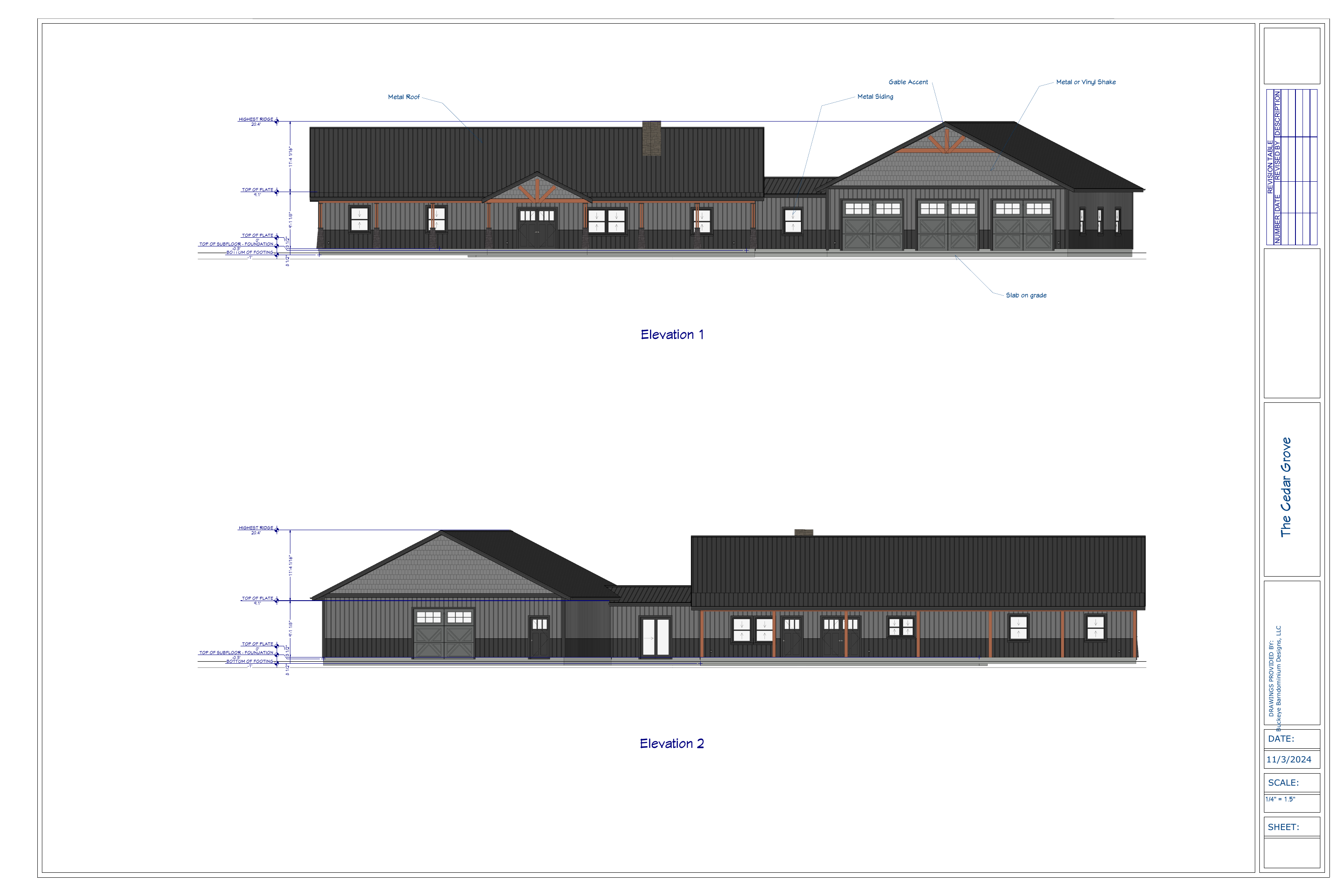 Cedar Grove slab version exterior elevations from plan PDF