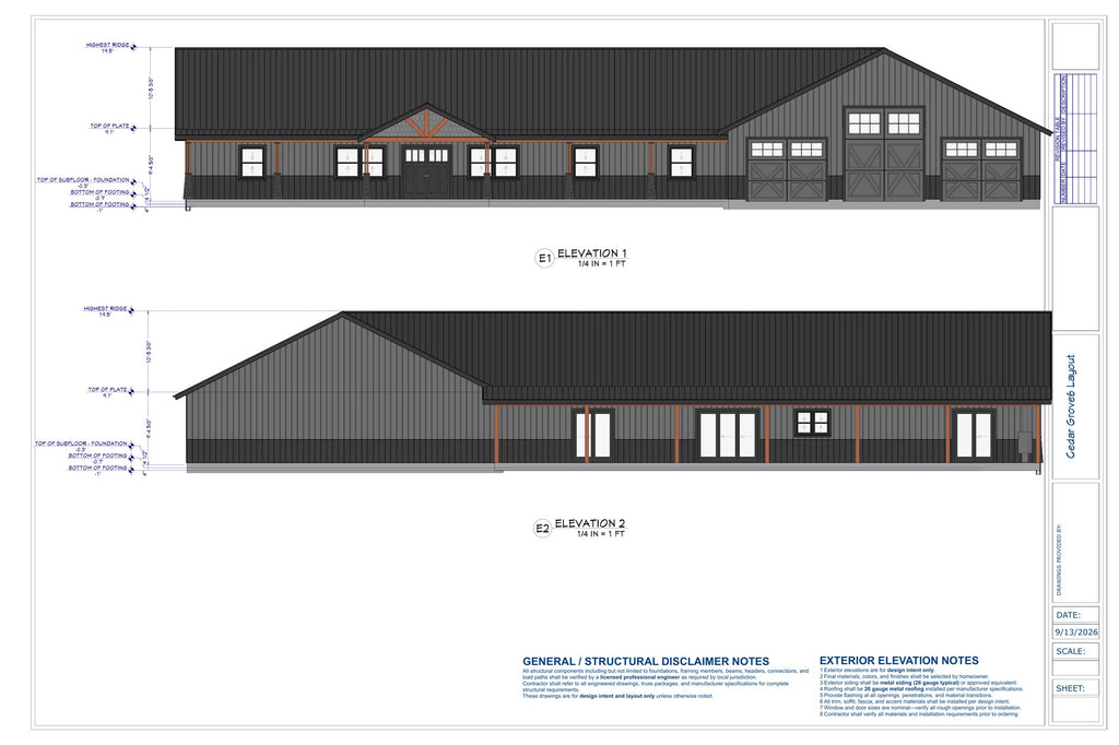 Cedar Grove v6 barndominium exterior elevations