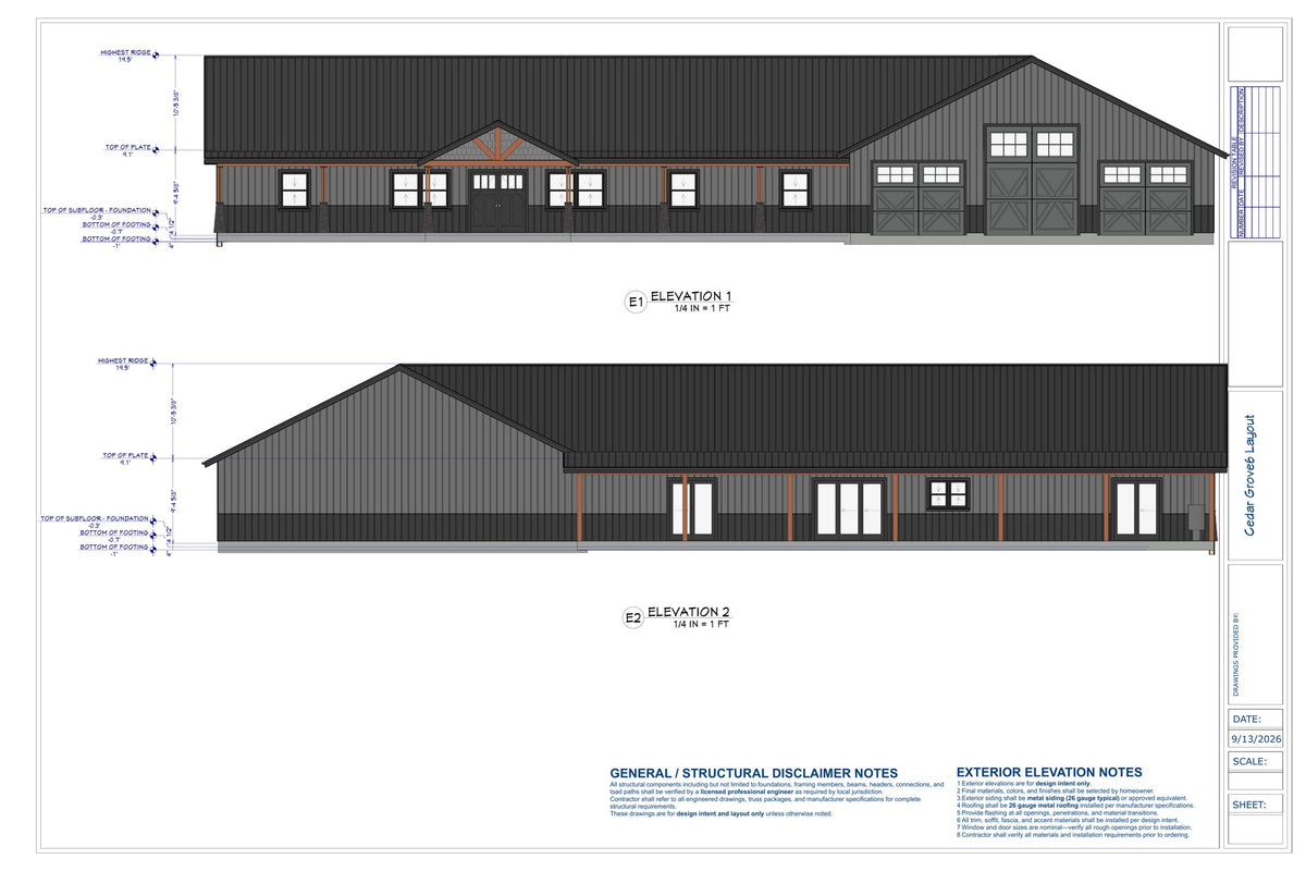 Cedar Grove v6 barndominium exterior elevations