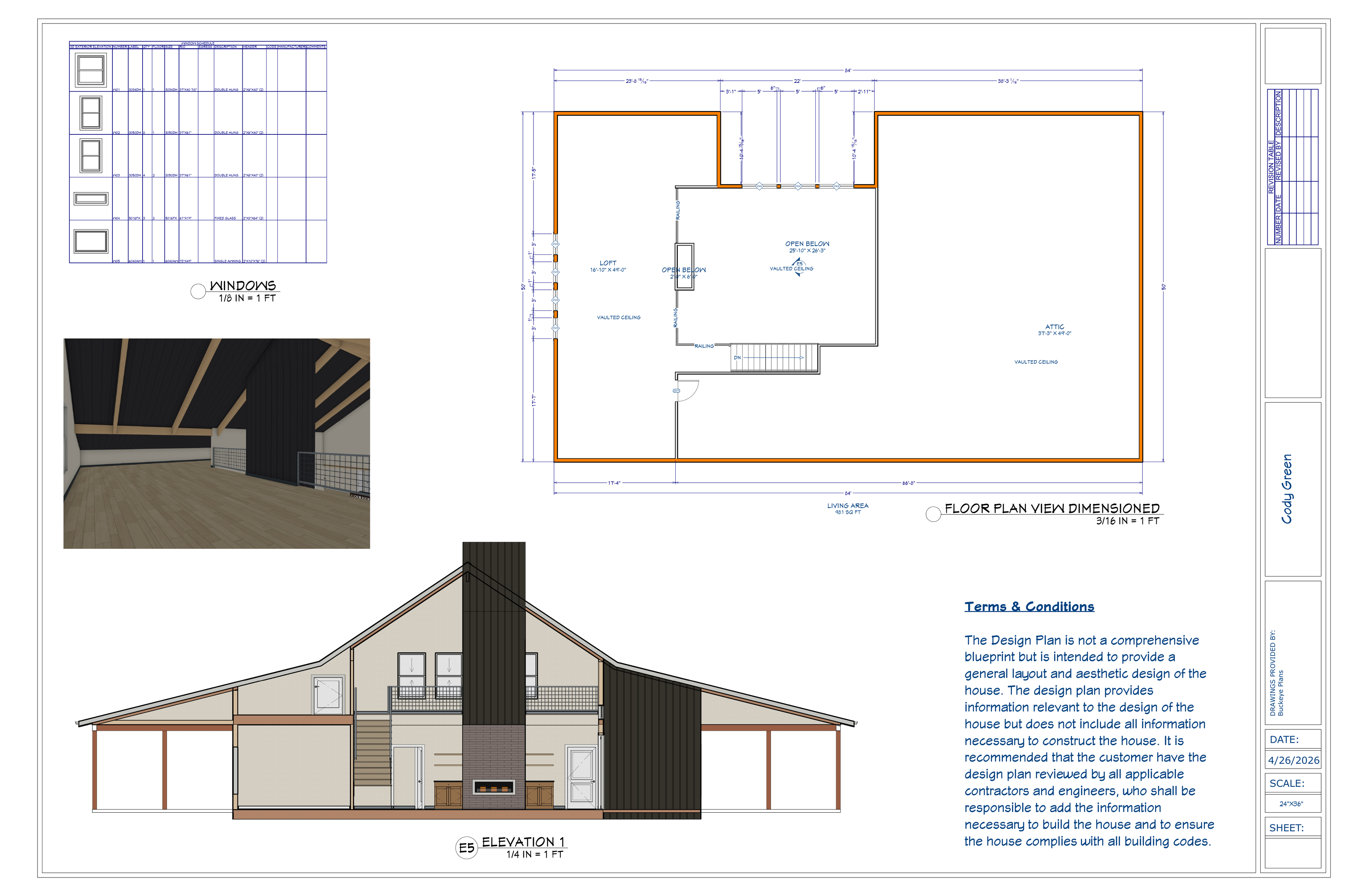Cody Green Residence exact second floor plan from plan PDF