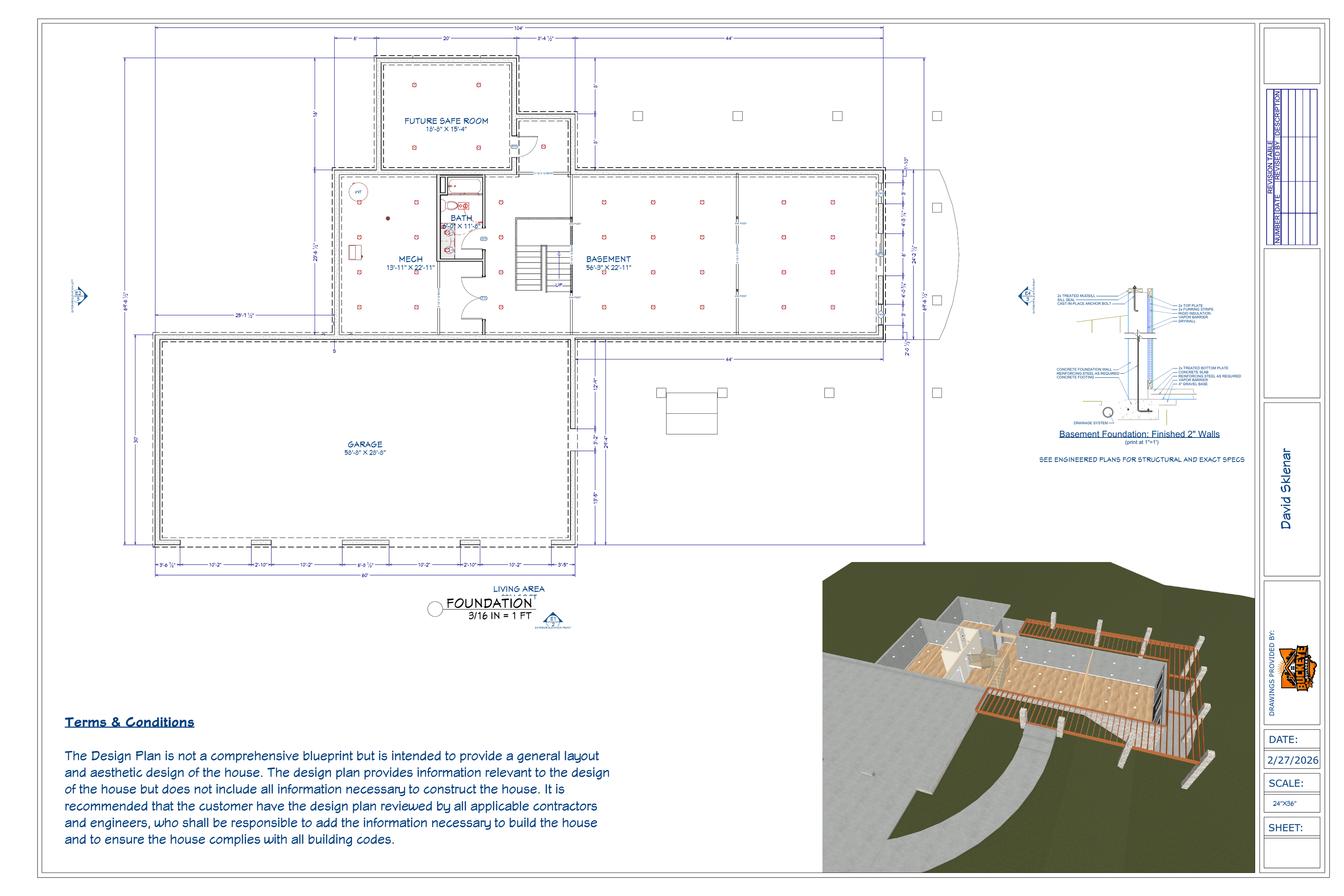 Exact basement floor plan from the David Marietta final plan PDF
