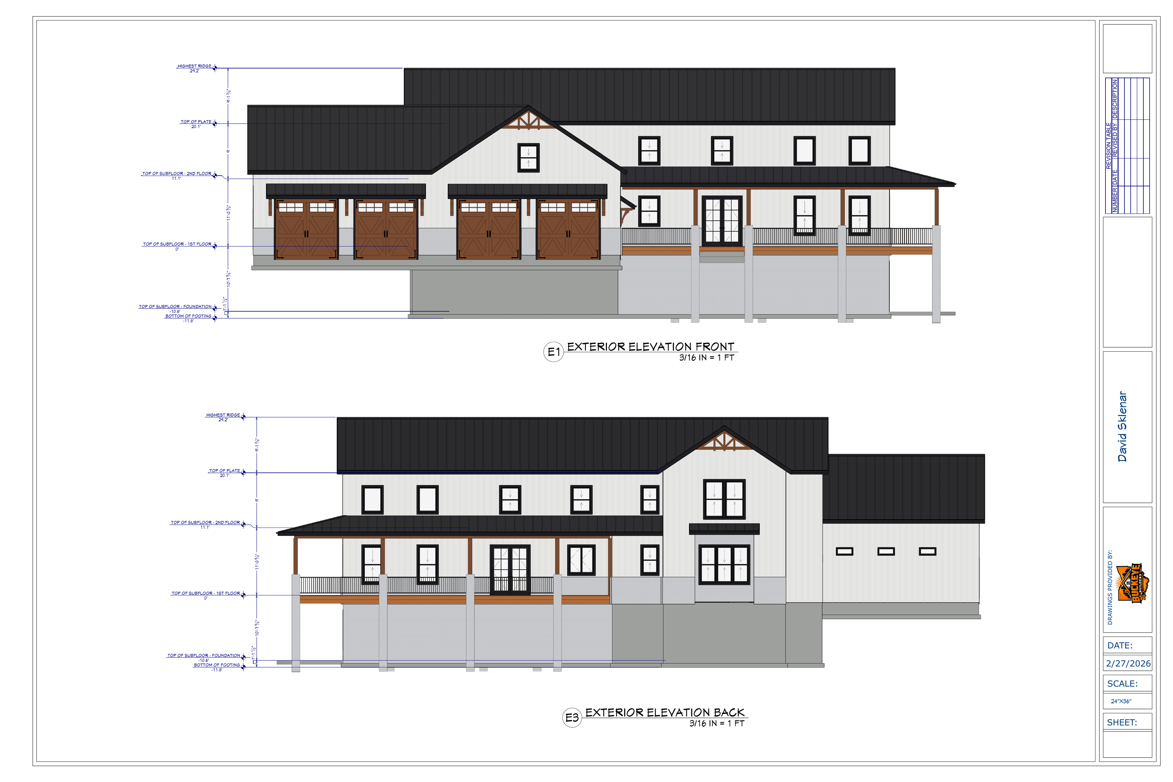 Exact exterior elevation sheet from the David Marietta final plan PDF