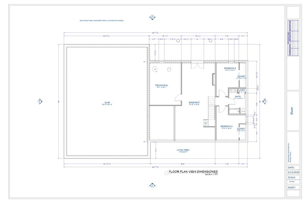 Exact basement floor plan sheet from the Dixon Residence plan PDF