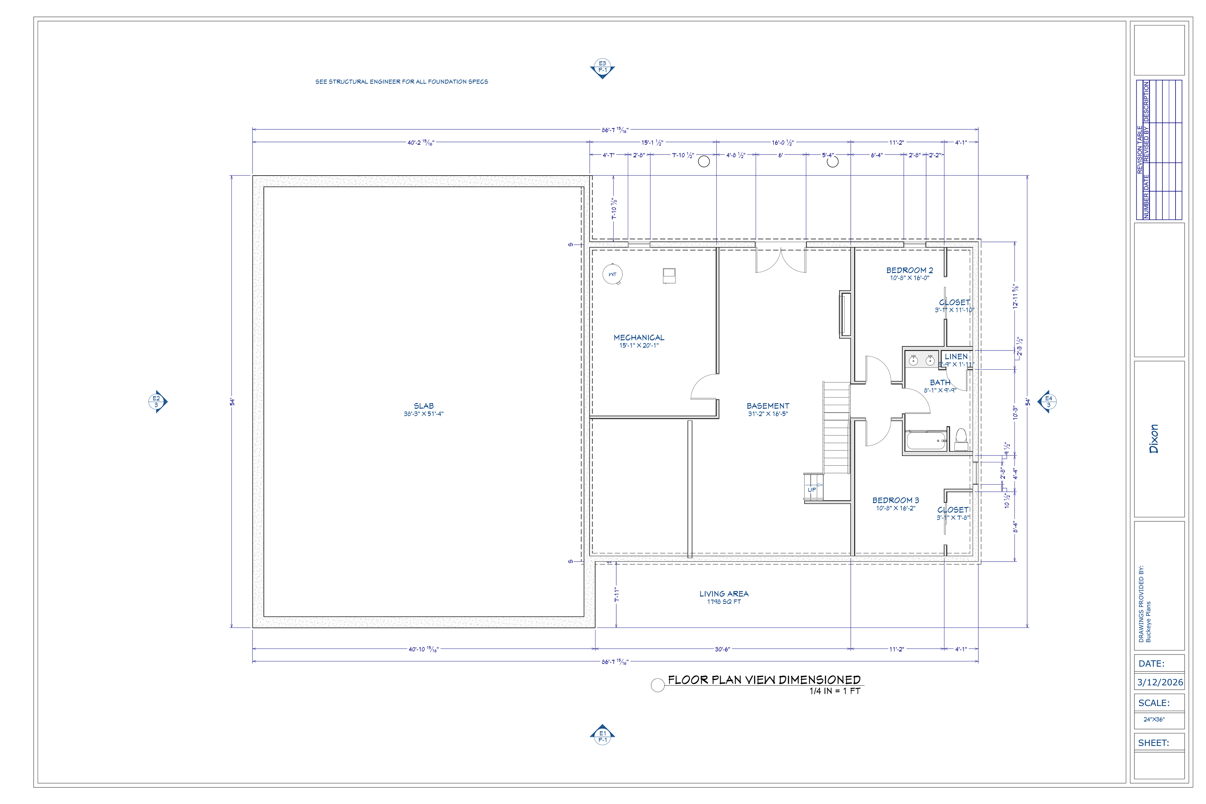 Exact basement floor plan sheet from the Dixon Residence plan PDF
