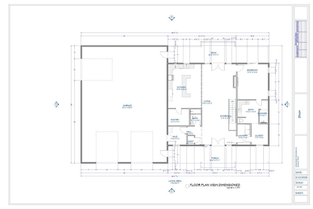Exact main floor plan sheet from the Dixon Residence plan PDF