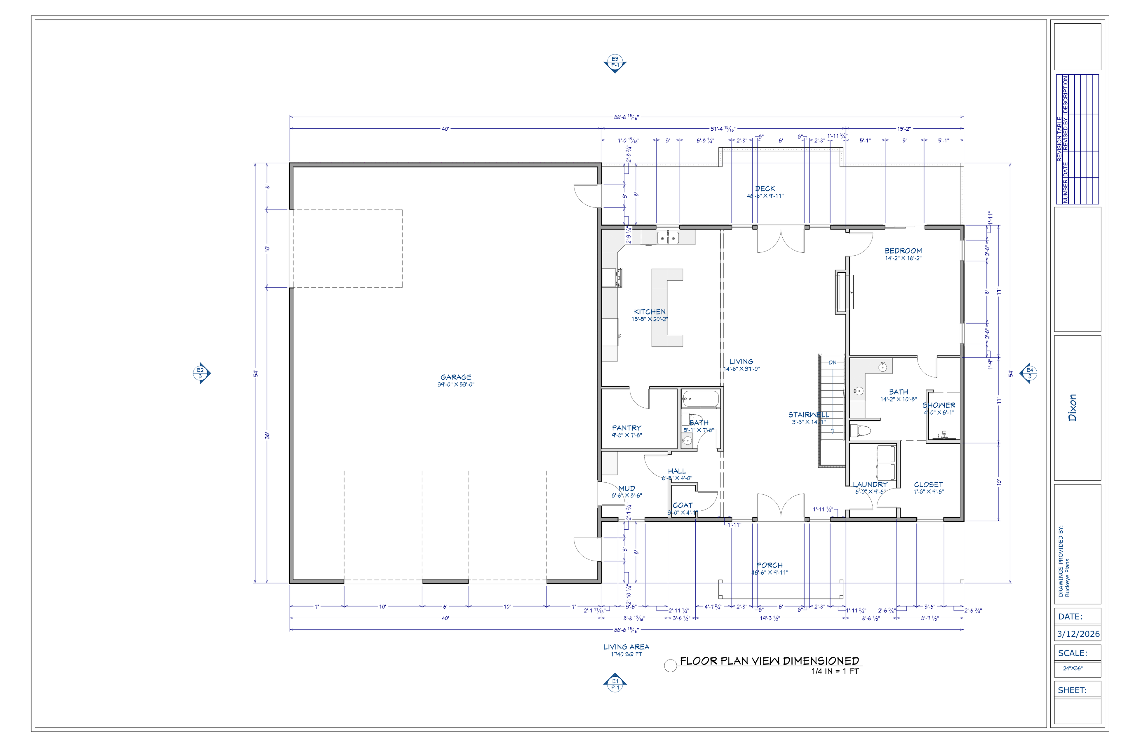 Exact main floor plan sheet from the Dixon Residence plan PDF