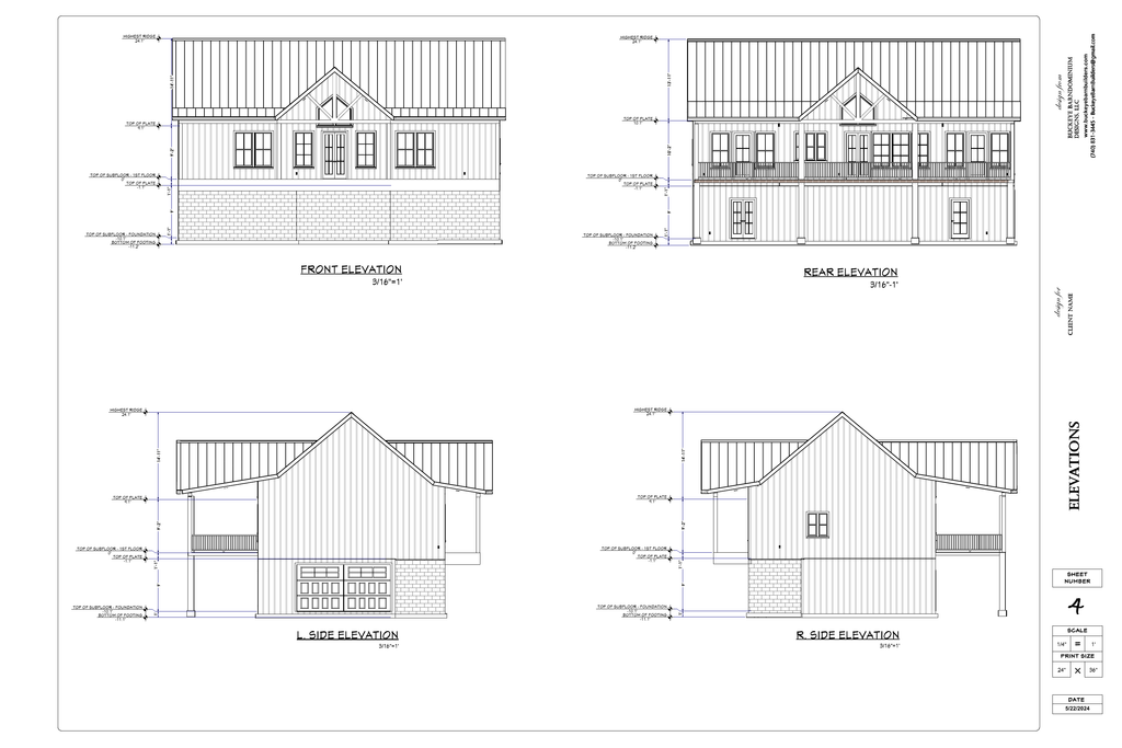 Exact exterior elevation sheet from the Fjelstad final plan PDF