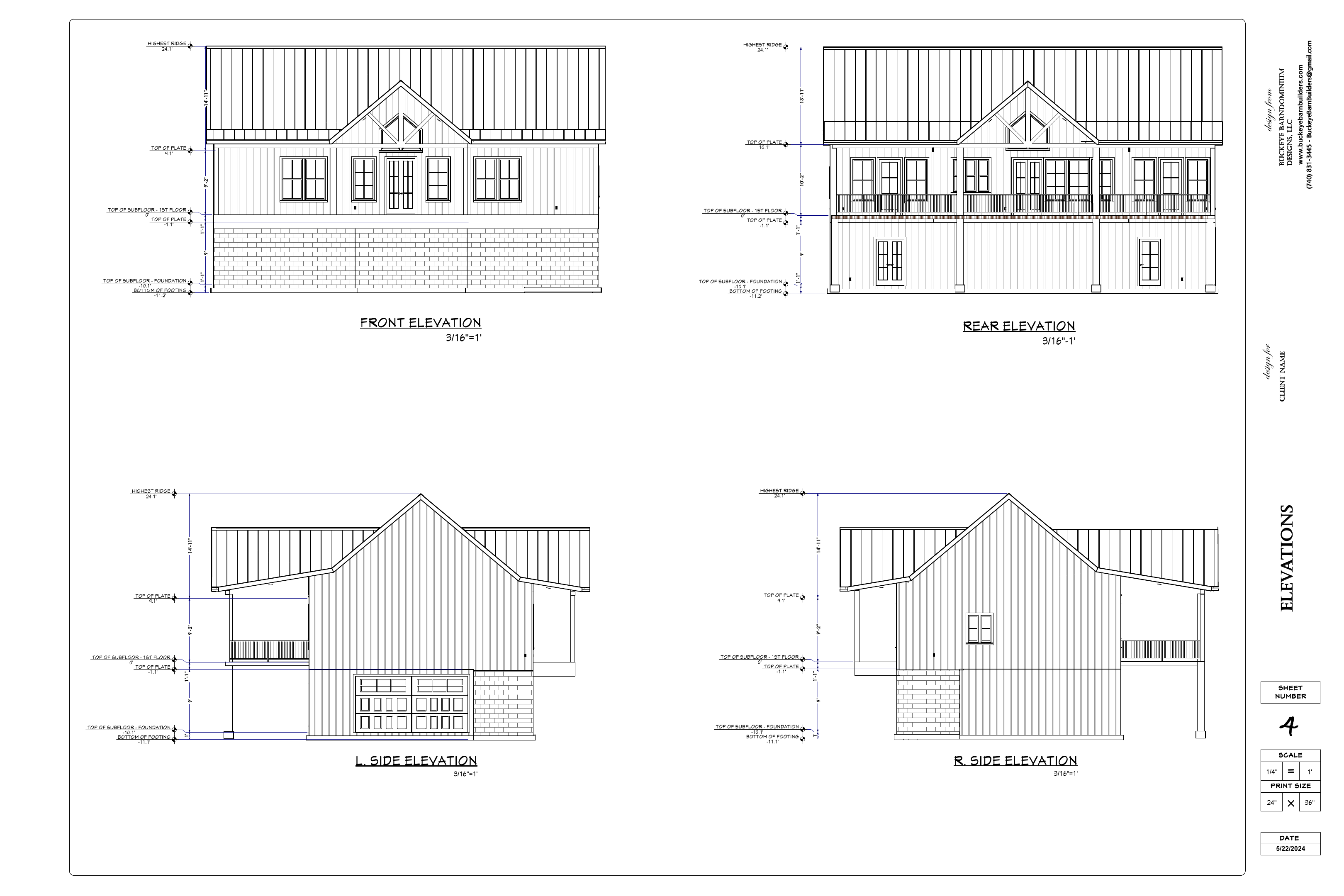Exact exterior elevation sheet from the Fjelstad final plan PDF