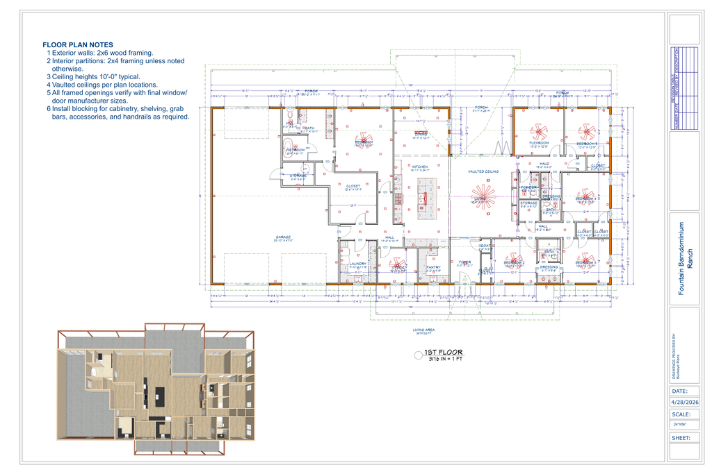 Fountain Barndominium exact floor plan from plan PDF