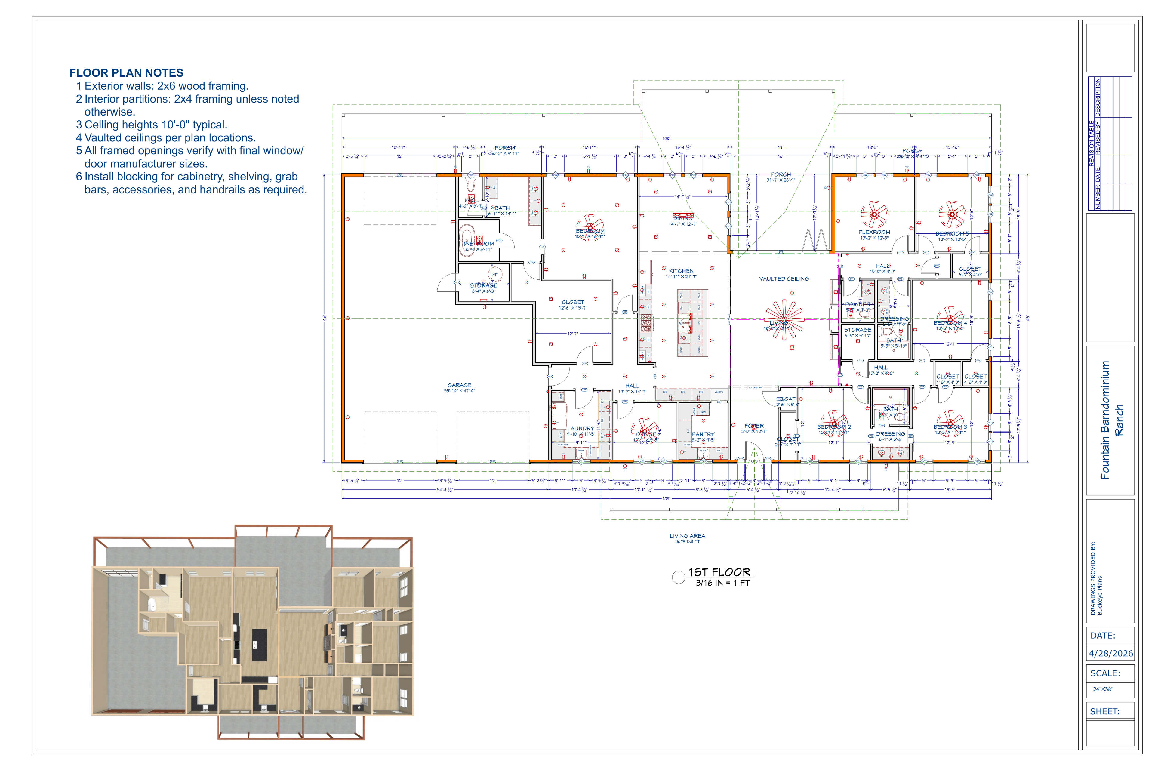 Fountain Barndominium exact floor plan from plan PDF