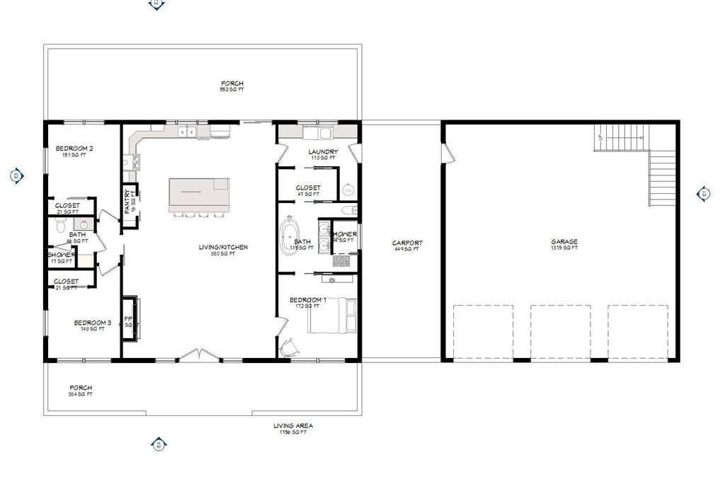 The Fowler Barndominium floor plan