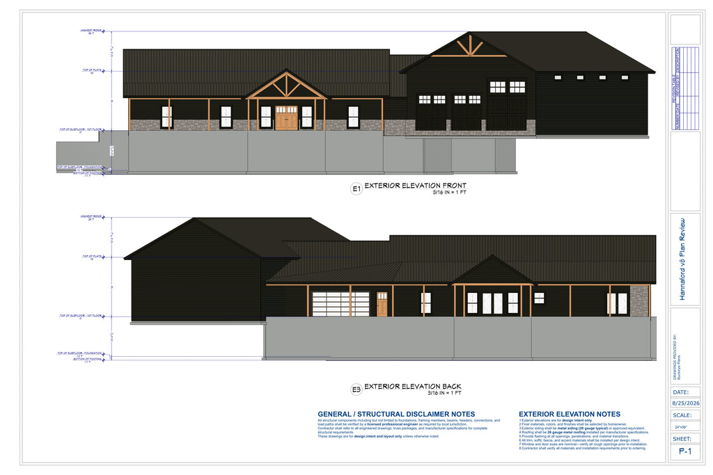 Grand Timber Barndominium exterior elevations