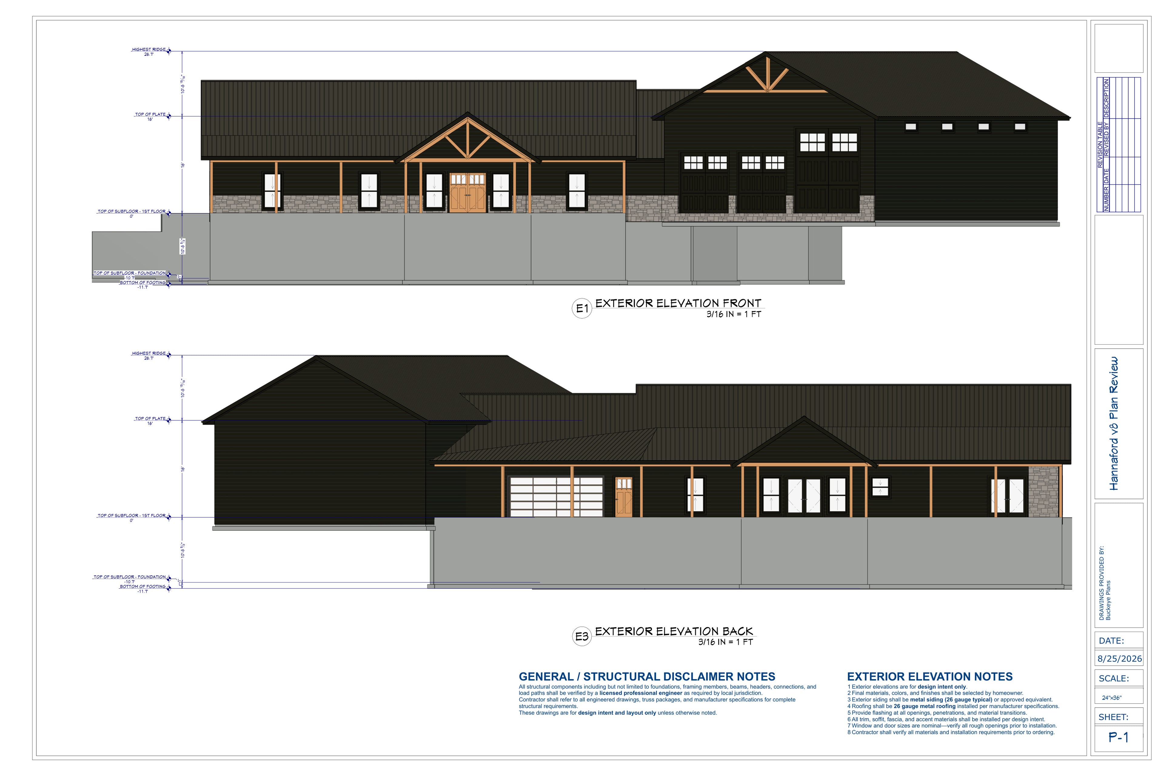 Grand Timber Barndominium exterior elevations