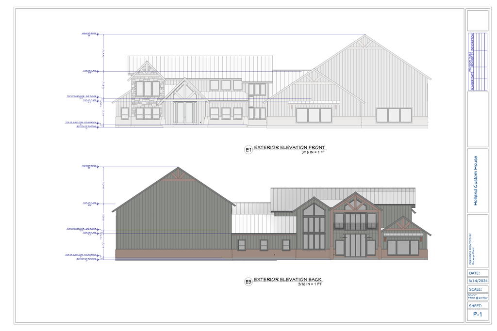 Holland Residence exact exterior elevations from final plan PDF