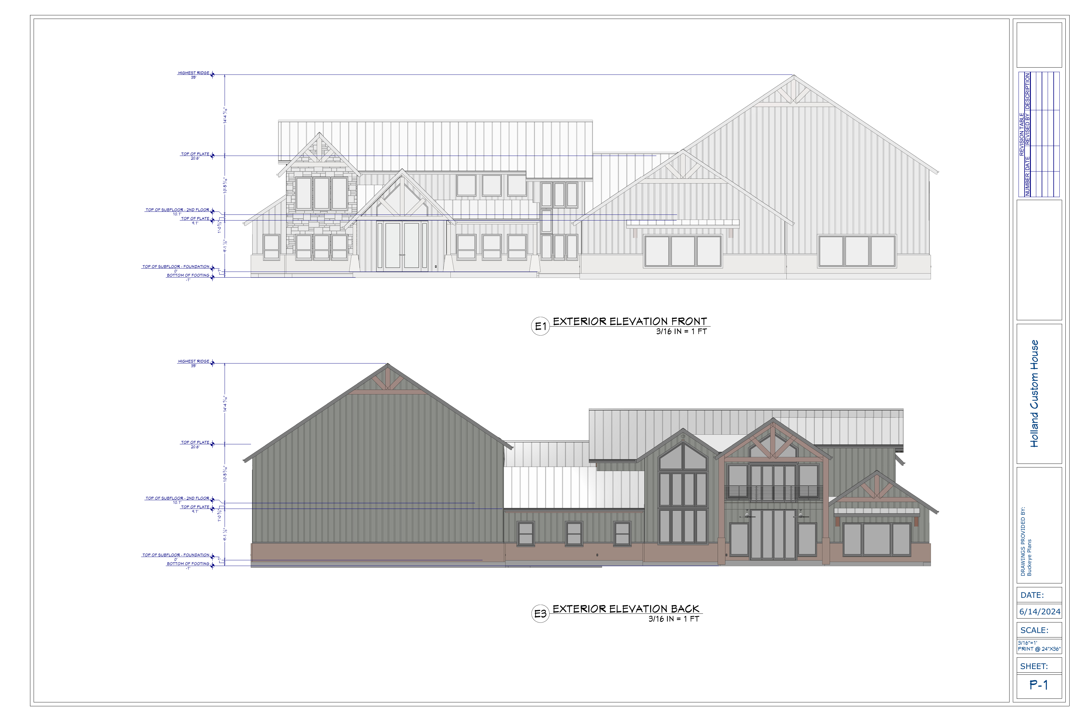 Holland Residence exact exterior elevations from final plan PDF