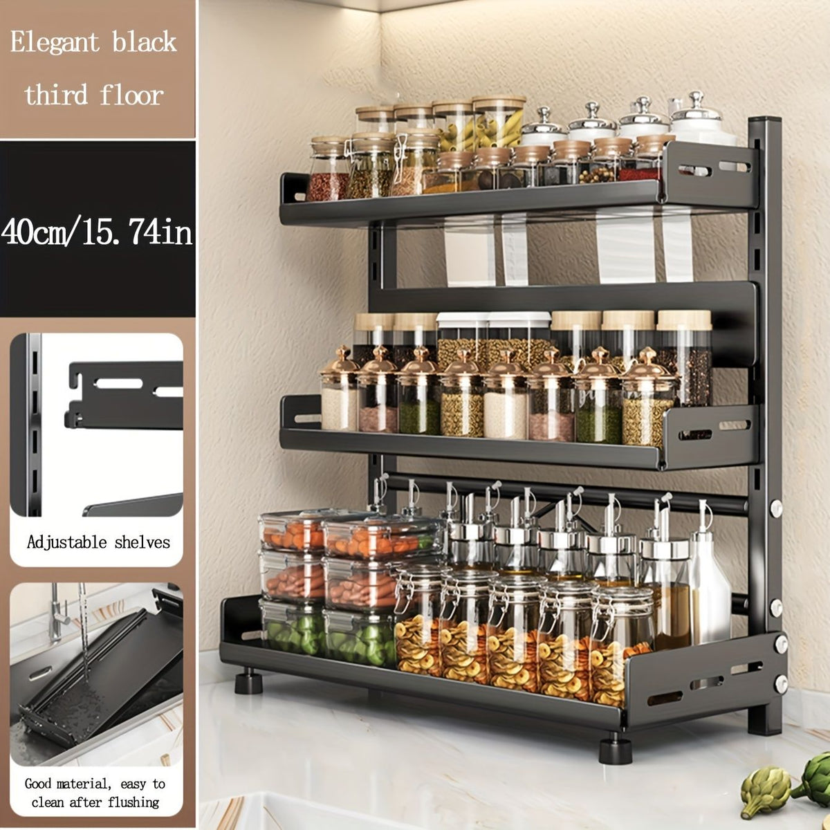Steel Multi-Tier Spice Rack for Kitchen Countertop Storage
