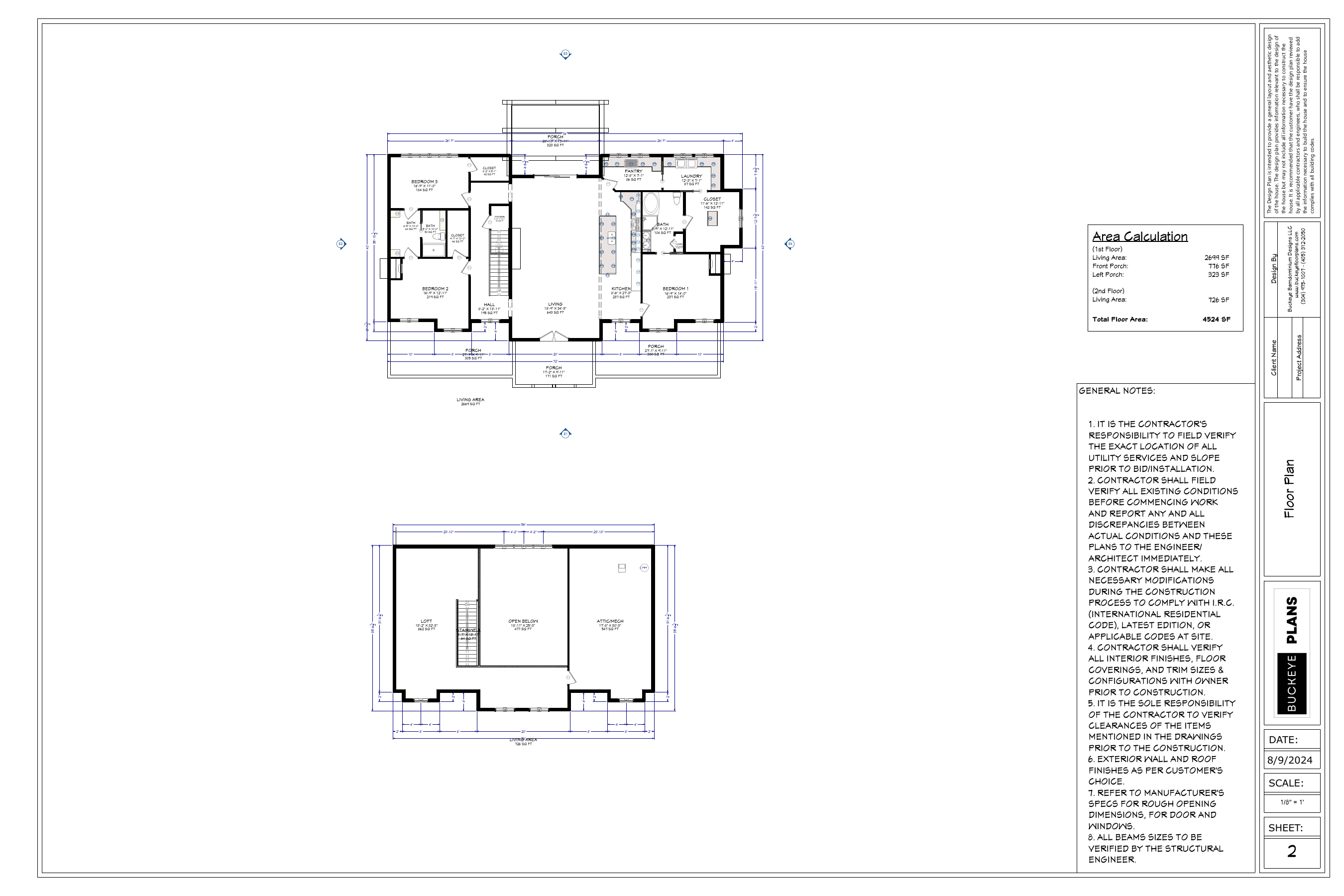 Hunt residence exact main and upper floor plans from plan PDF