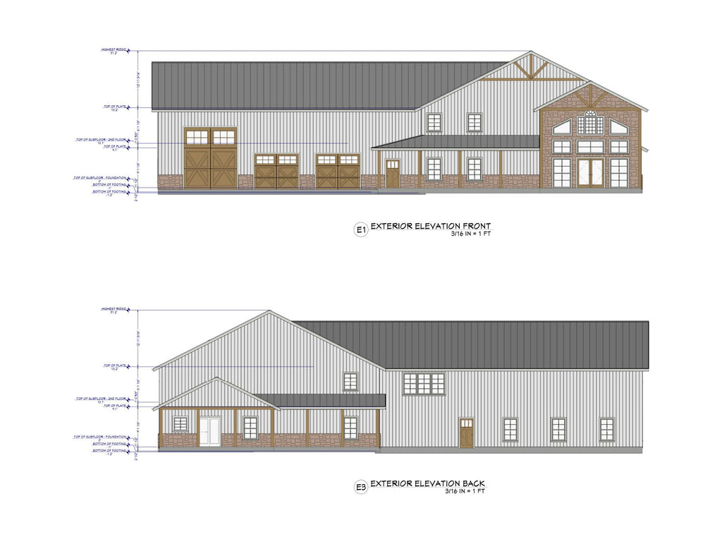 The Ironwood Barndominium exterior elevations
