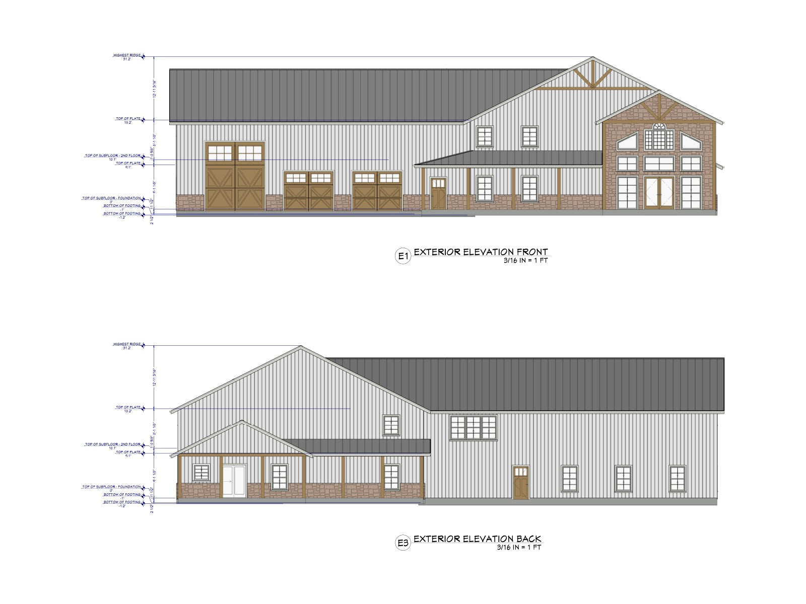 The Ironwood Barndominium exterior elevations