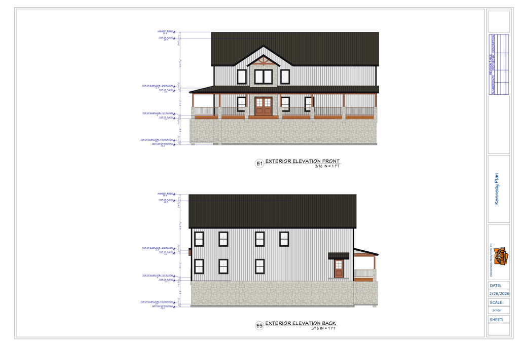 Exact exterior elevation sheet from the Kennedy final plan PDF