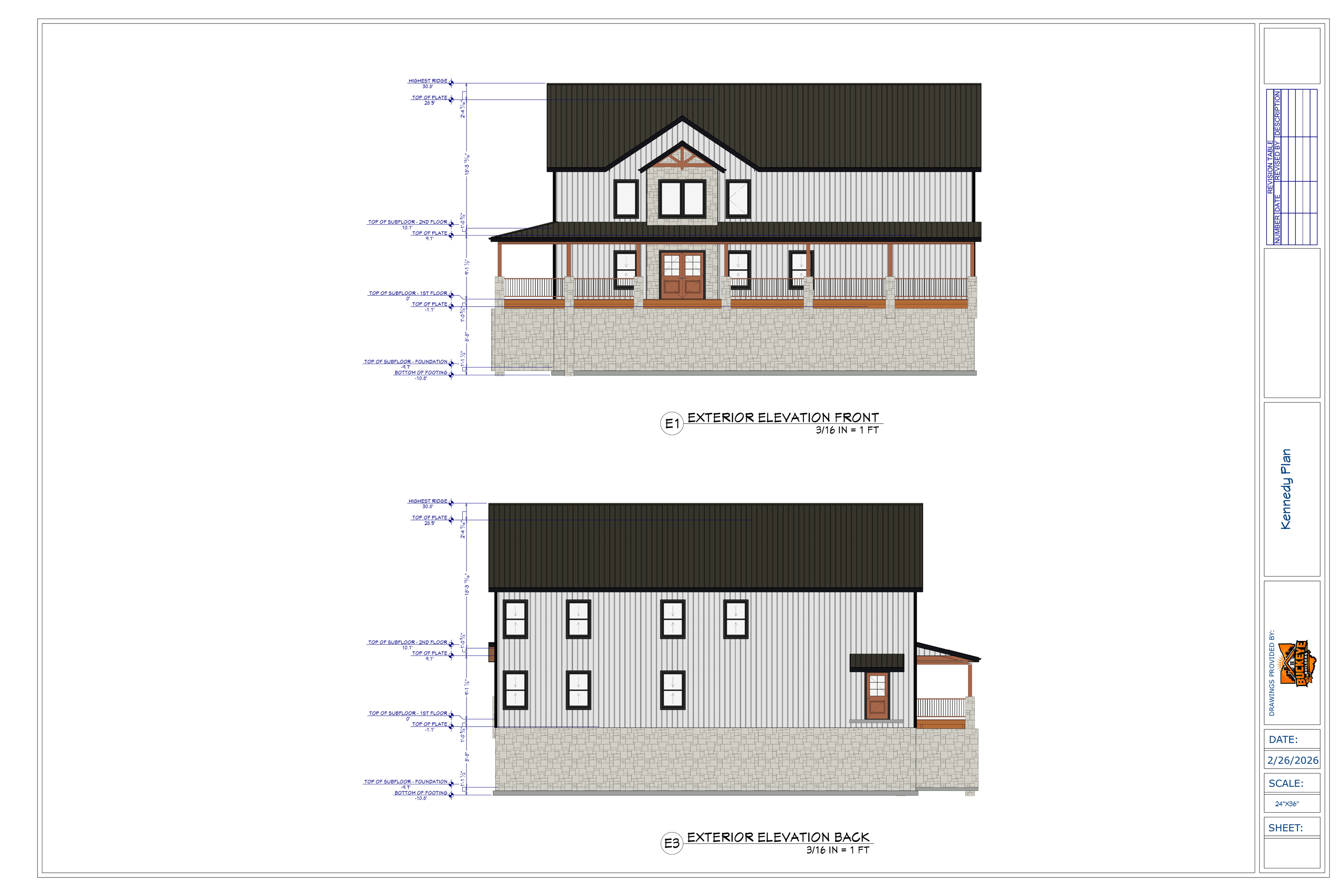 Exact exterior elevation sheet from the Kennedy final plan PDF