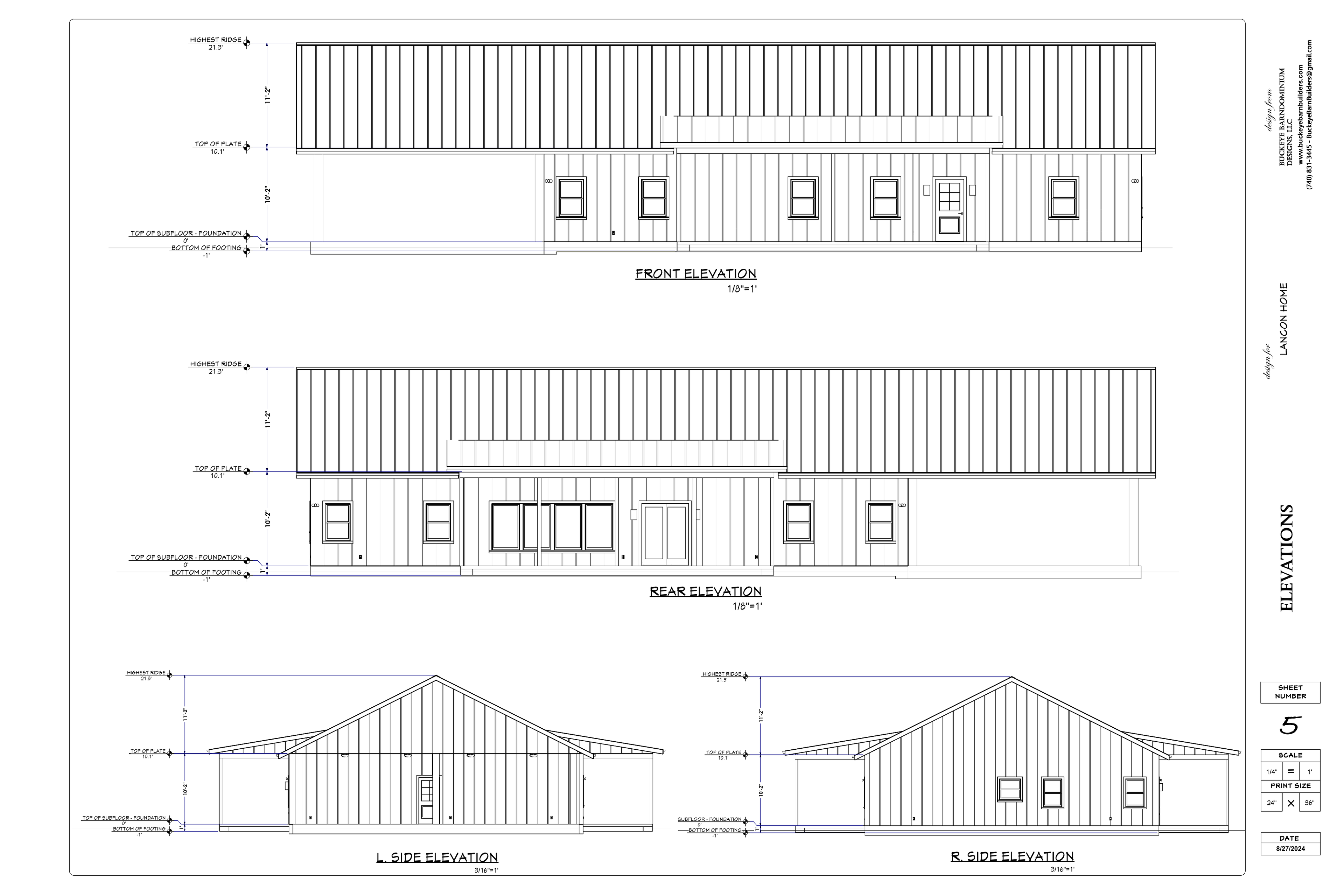Exact exterior elevation sheet from the Lancon final plan PDF