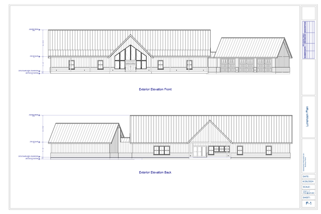 Exact exterior elevation sheet from the Lorenzen final plan PDF